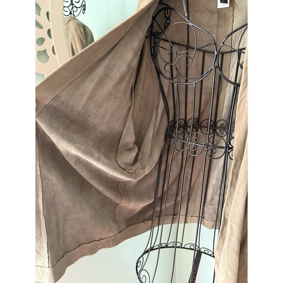 FRENCH CREEK L Womens Tan Jacket Suede Shearling Leather Jacket Coat - Picture 5 of 7